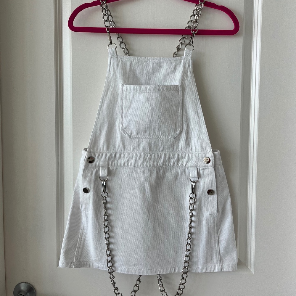 Carmar White Denim Chain Strap Overall Dress Size S